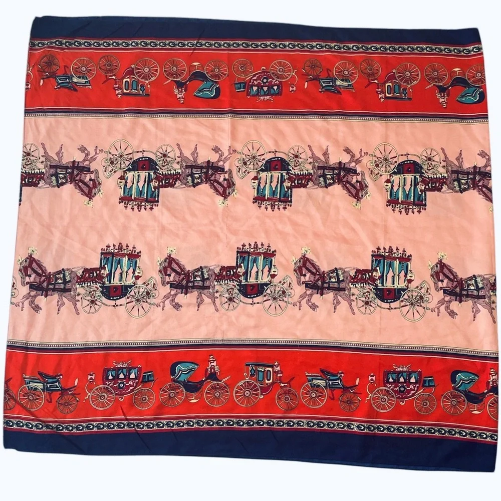 Vintage Rectangle Horse and carriage Themed Silk Blend Scarf DIY